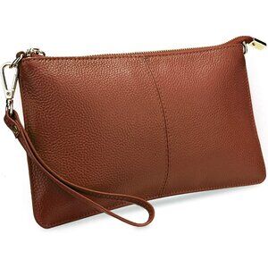 RFID Blocking Brown Chain Wristlet Purse Women Small Clutch Zipper Pockets